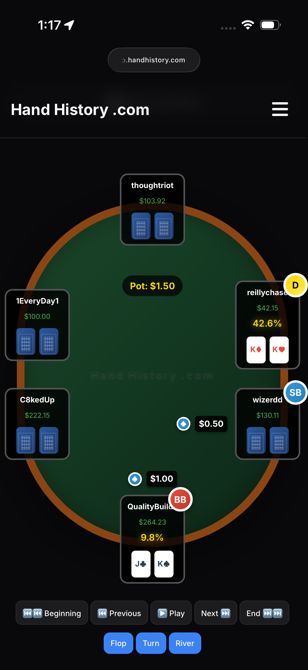 Hand History mobile view - poker tracking on your phone