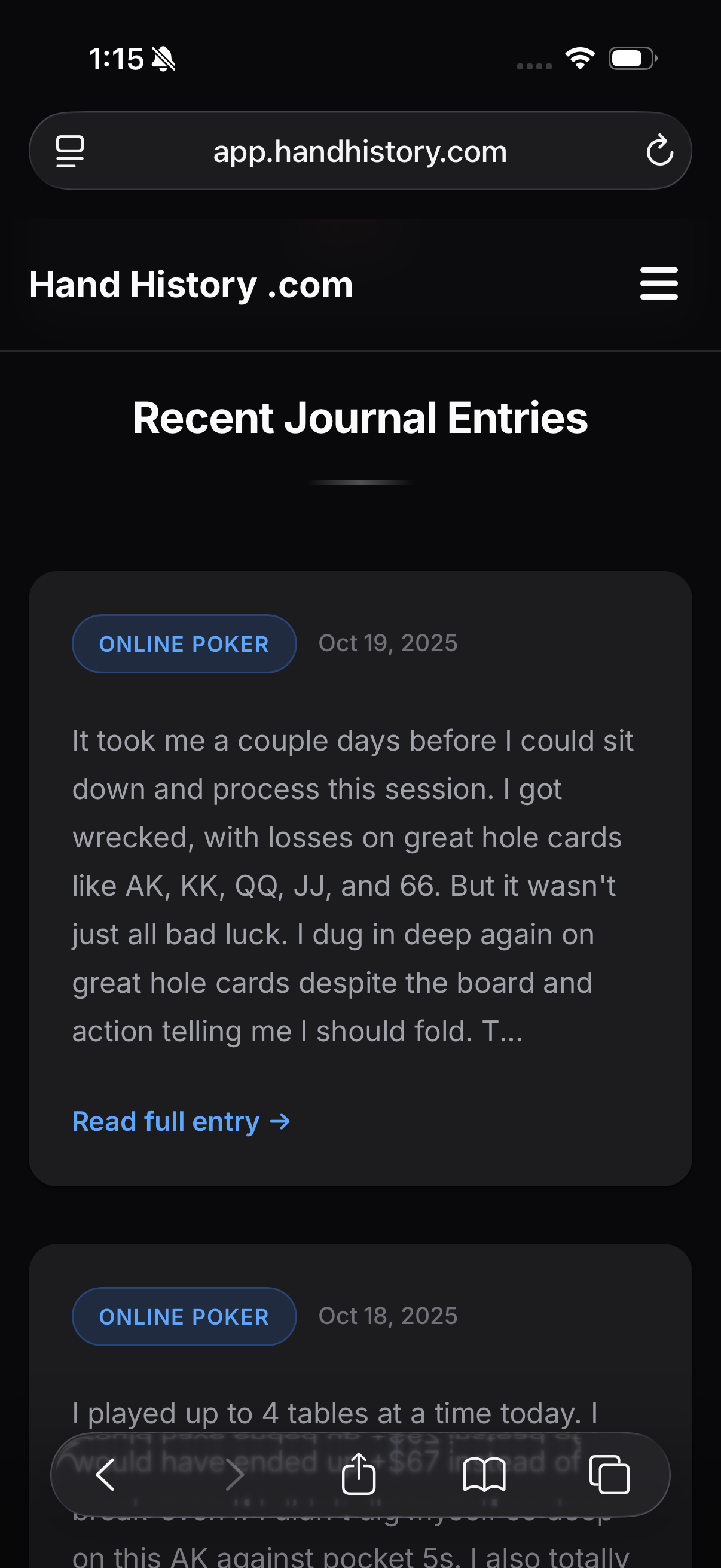Poker session journal for tracking mental game, notes and session reflections